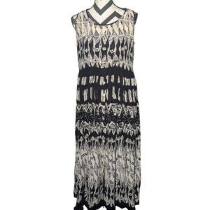 BILA VINTAGE M Black White Abstract Geometric Maxi Dress
